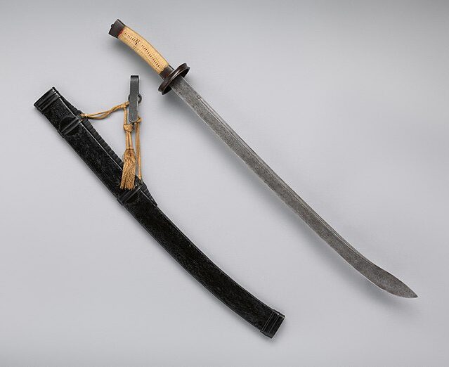 Chinese Dao sword displayed with its scabbard