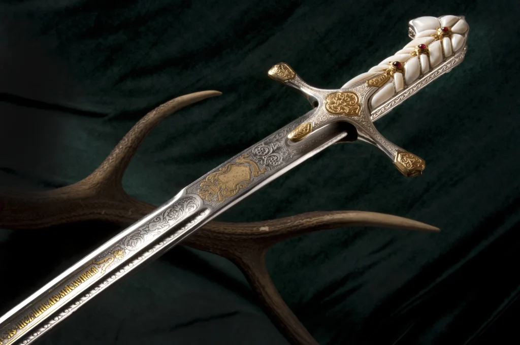 Exquisite decorative sabre with intricate designs, showcasing superior craftsmanship.