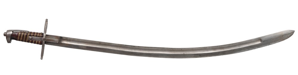 Polish Szabla sword displayed on a white background, featuring its characteristic curved blade and ornate handle.