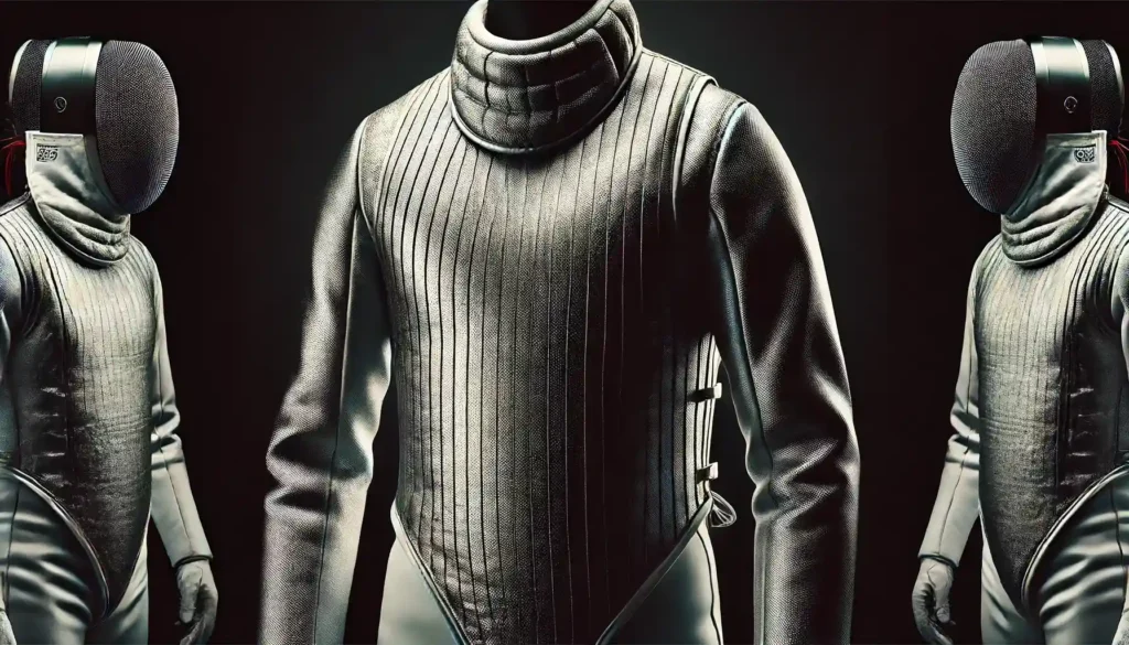A fencer with his uniform and more detailed is his jacket "Lame"