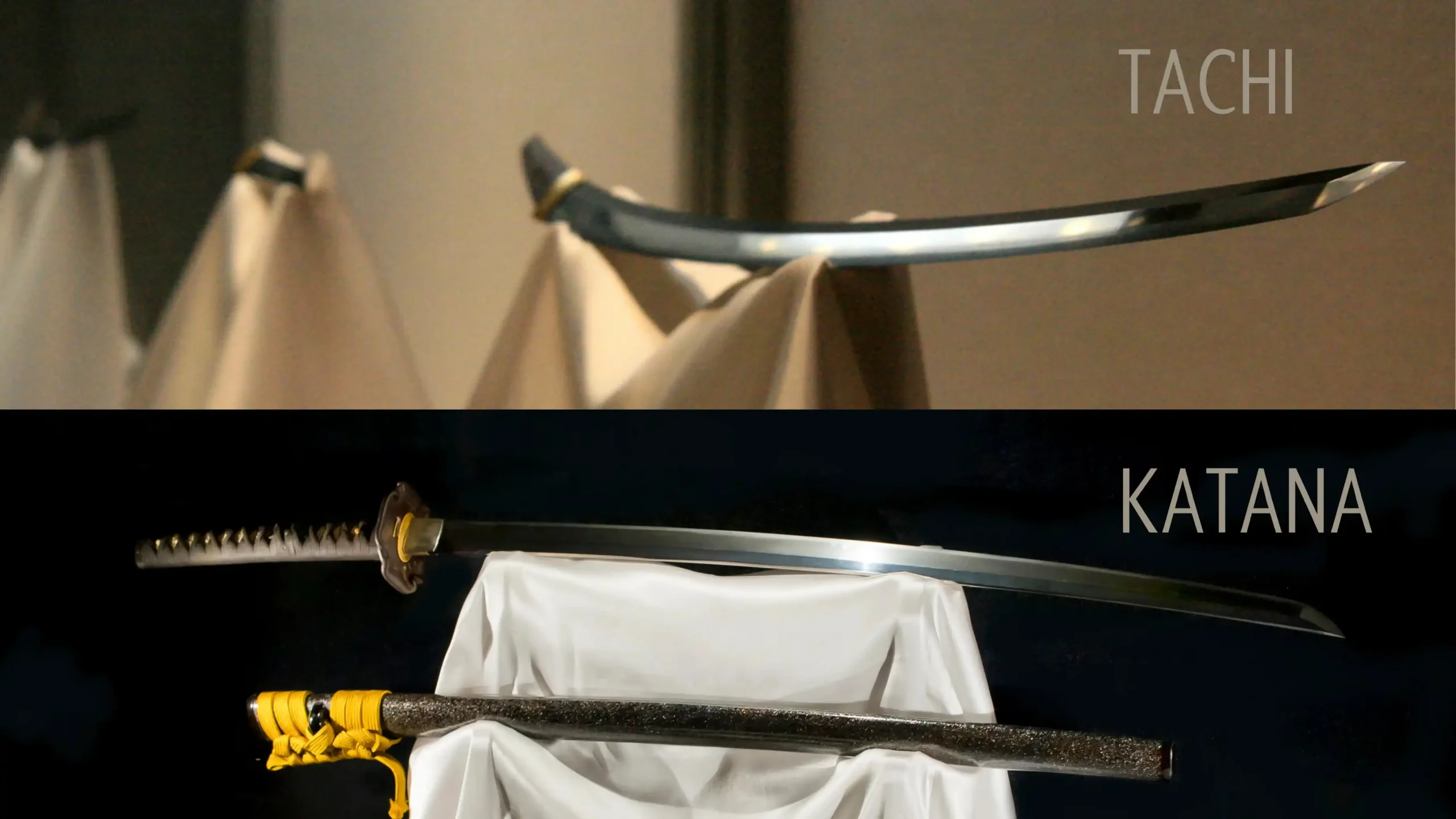 Tachi and katana displayed following tradition. Tachi facing down, katana facing up. 