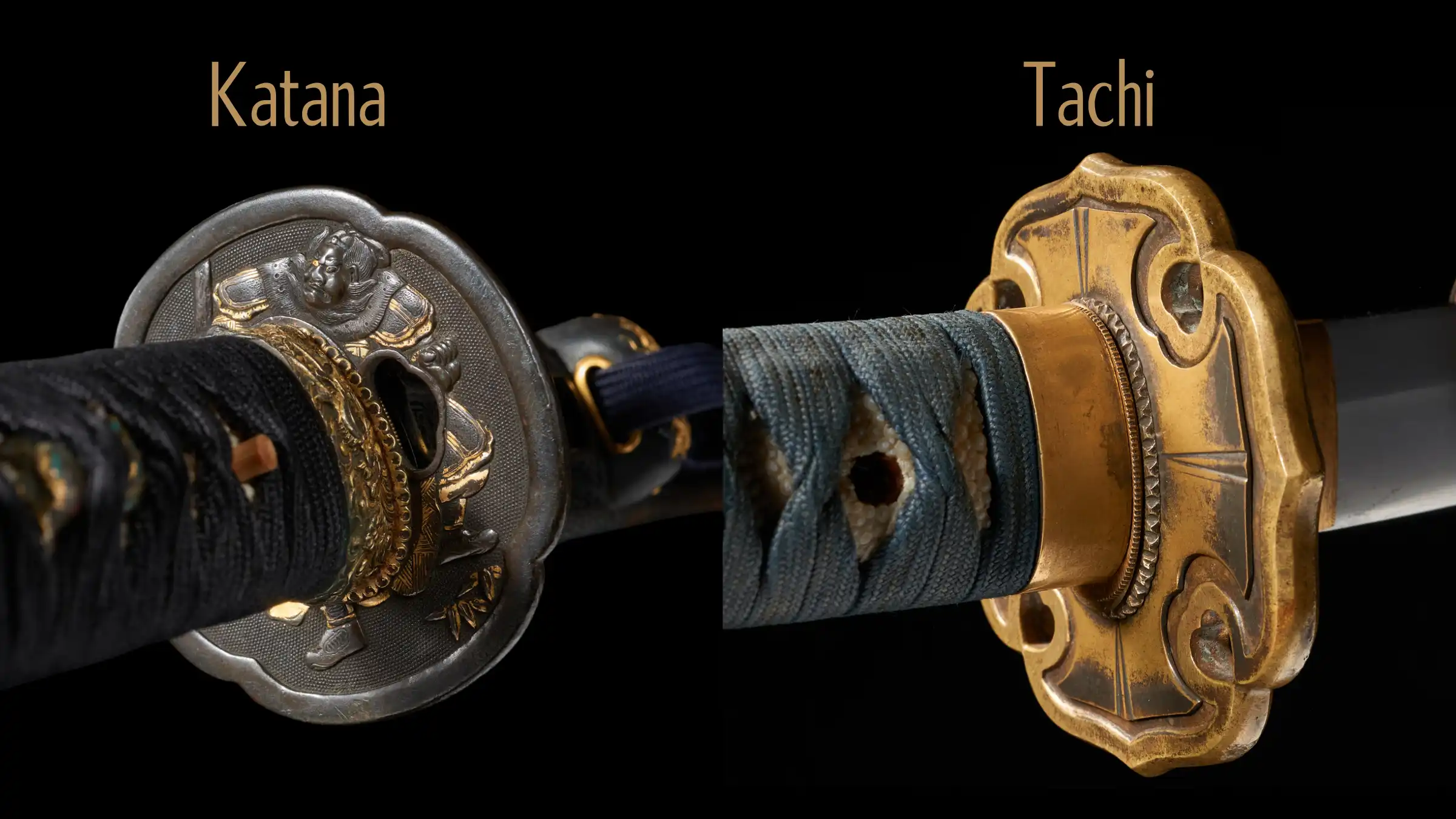 Katana rounded tsuba and tachi aoi-gata tsuba shape. 