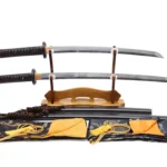 Katana and wakizashi displayed facing down.