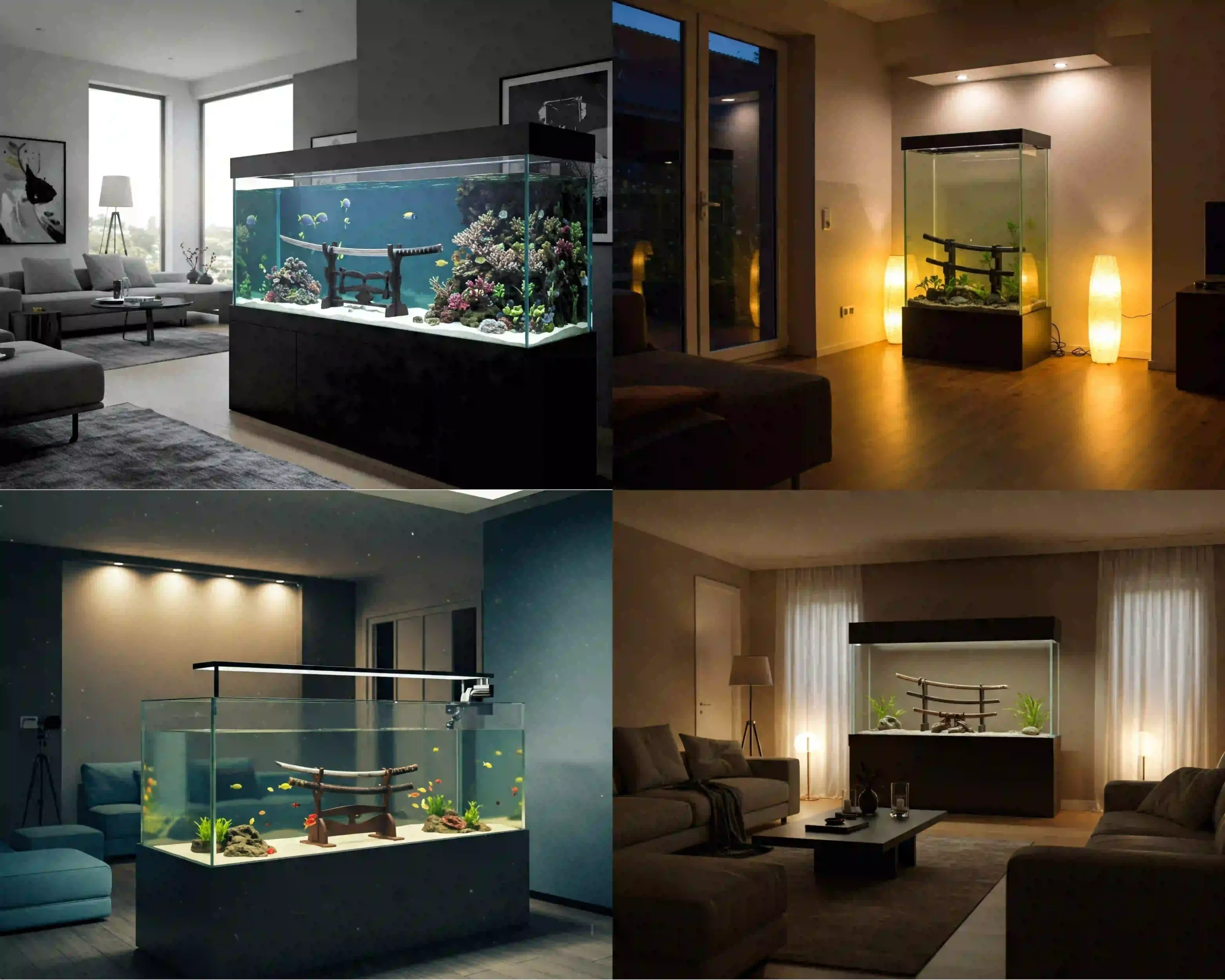 Katanas displayed inside an aquarium at home