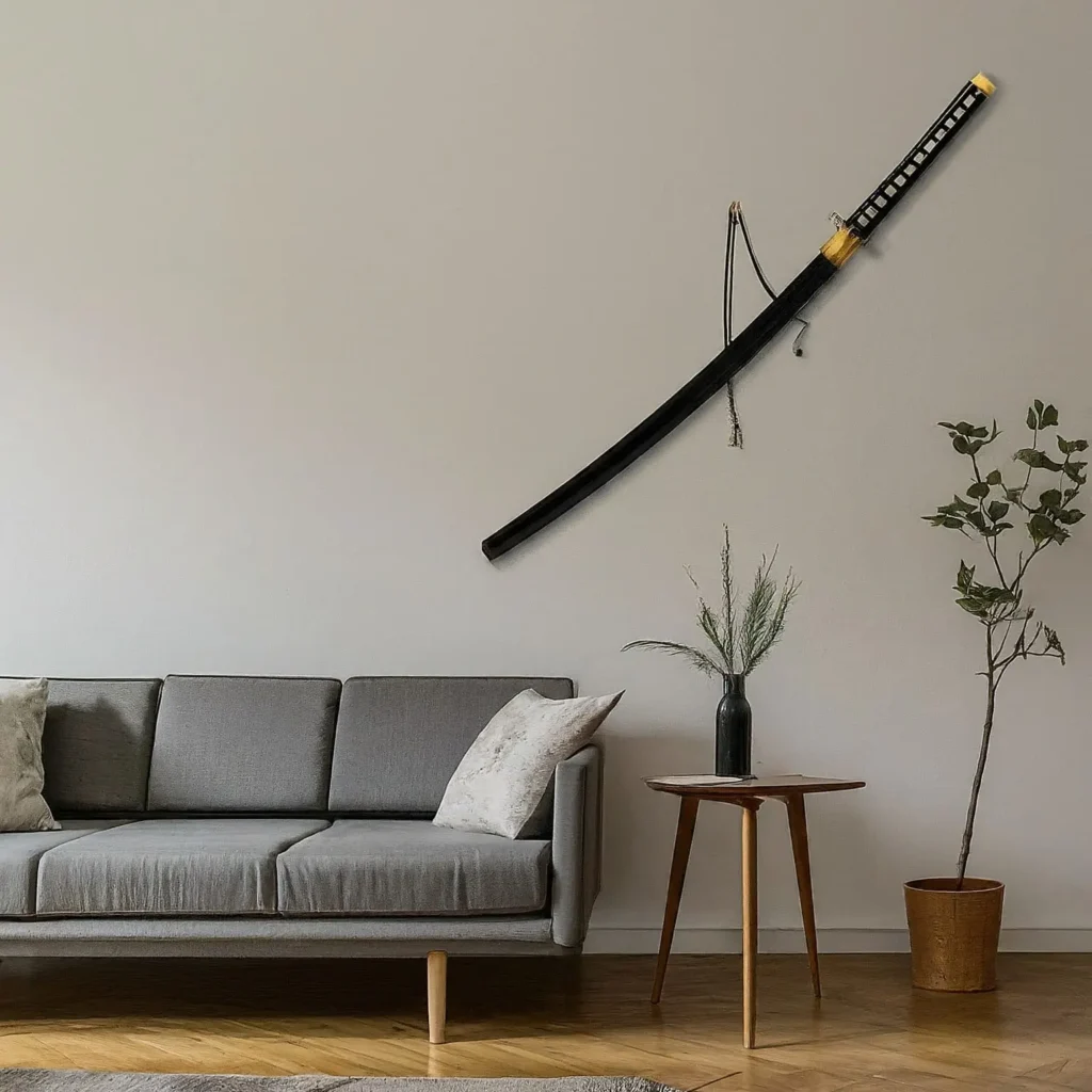 Katana displayed in a wall without classic standers.