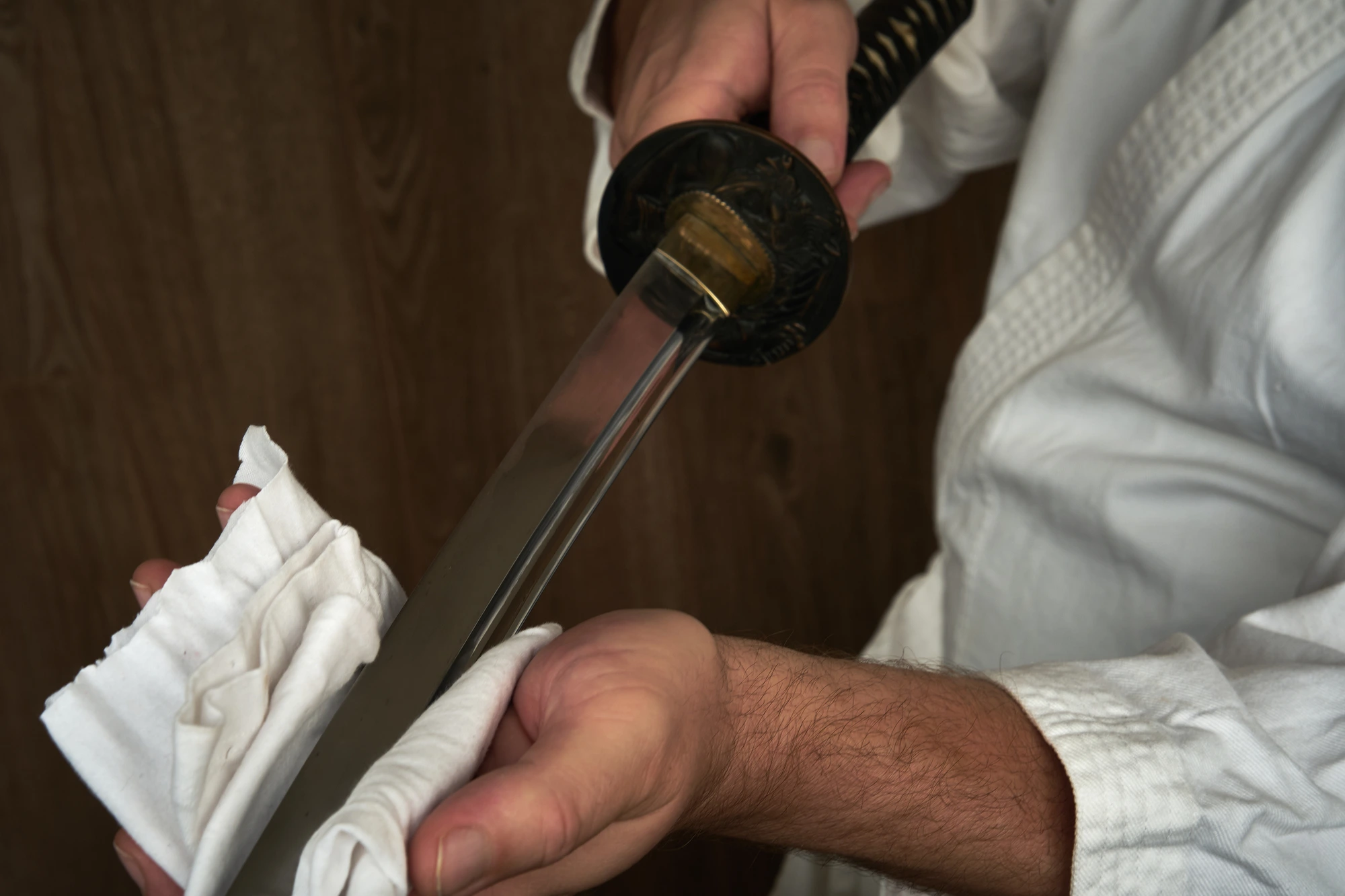 Cleaning a katana.