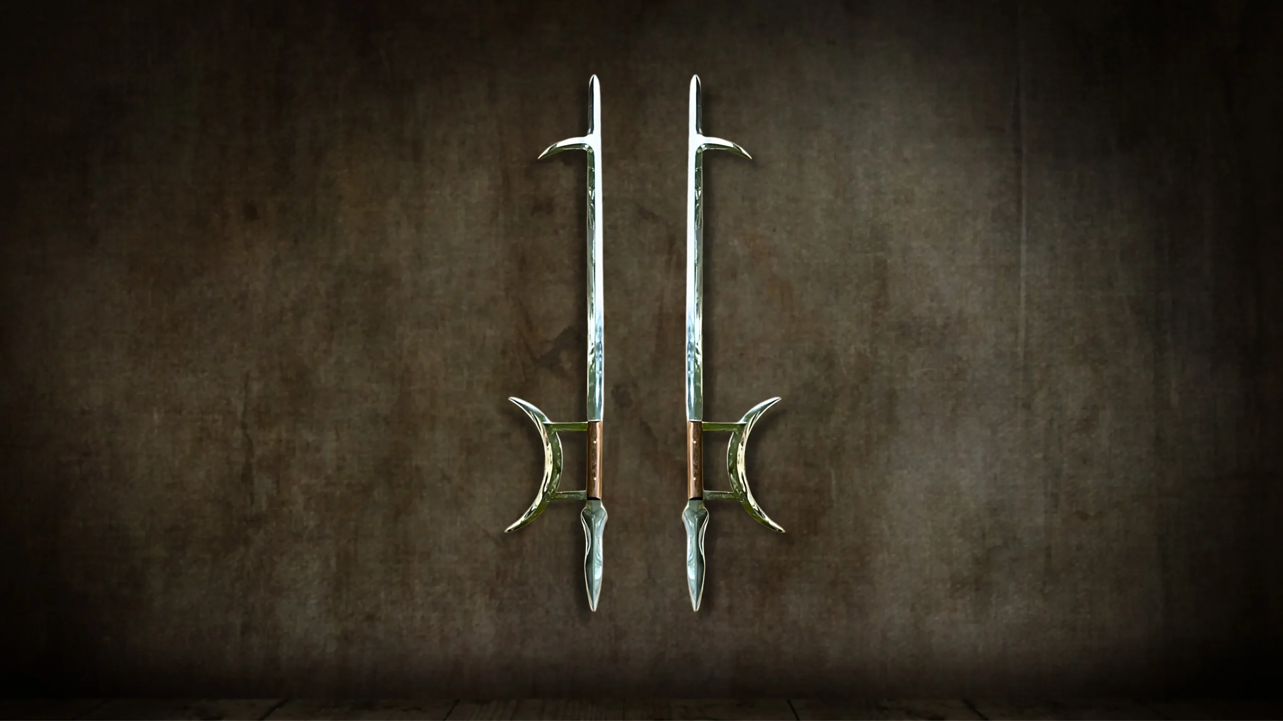 Dual Hook swords in a wall.