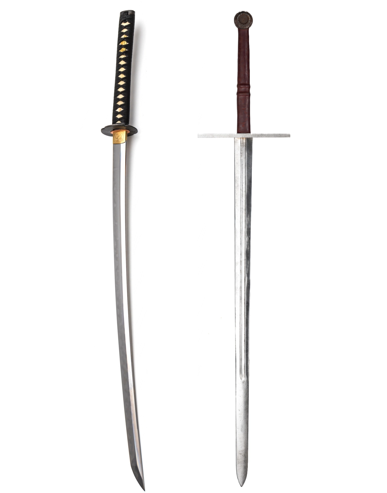 Image of a katana and longsword with their unique design. 