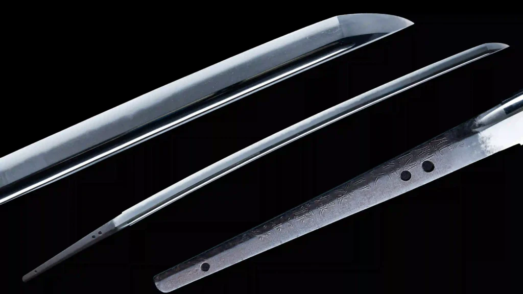 Full length Katana blade, and the point with the tang highlighted