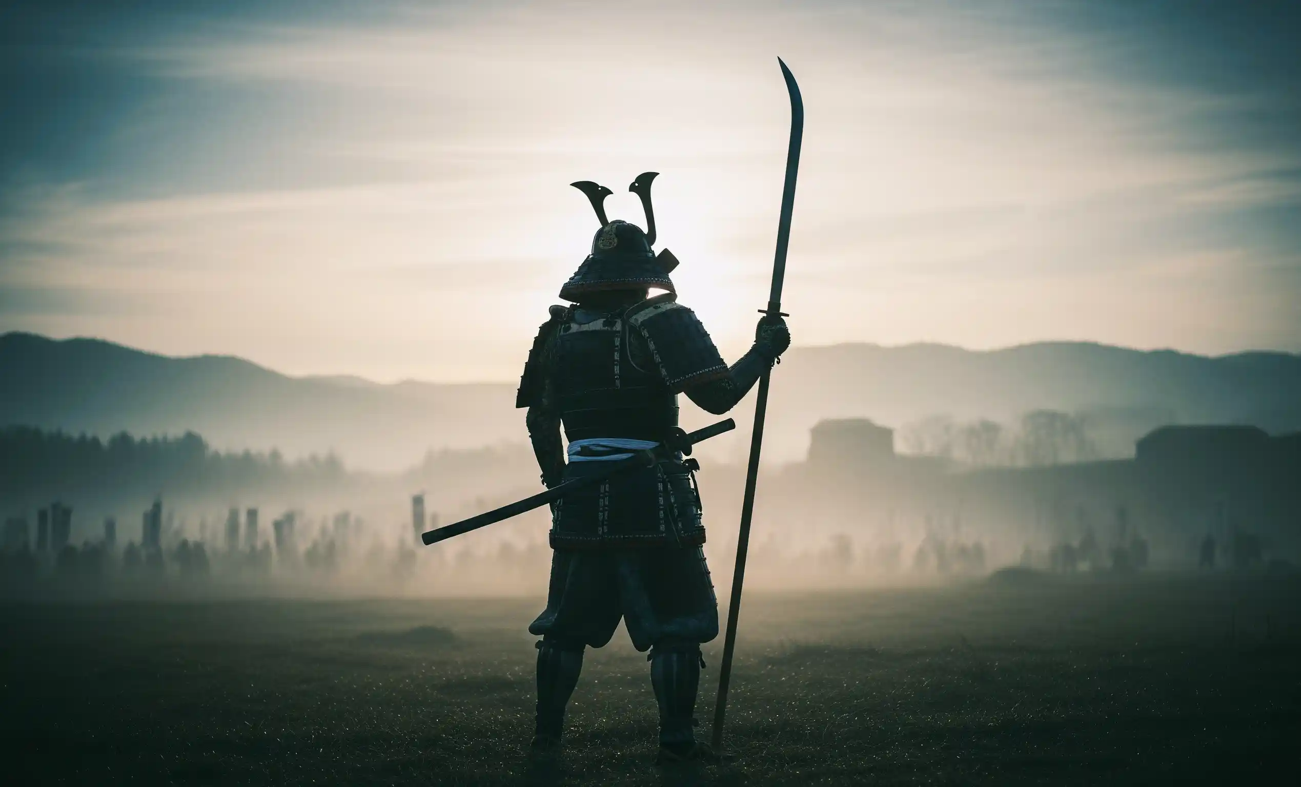 Japanese Samurai holding a Naginata with its right hand