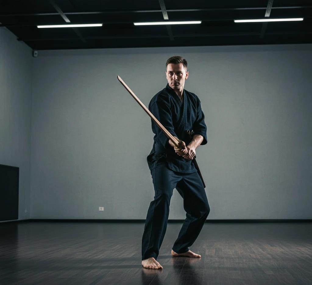 The proper stance in sword fighting