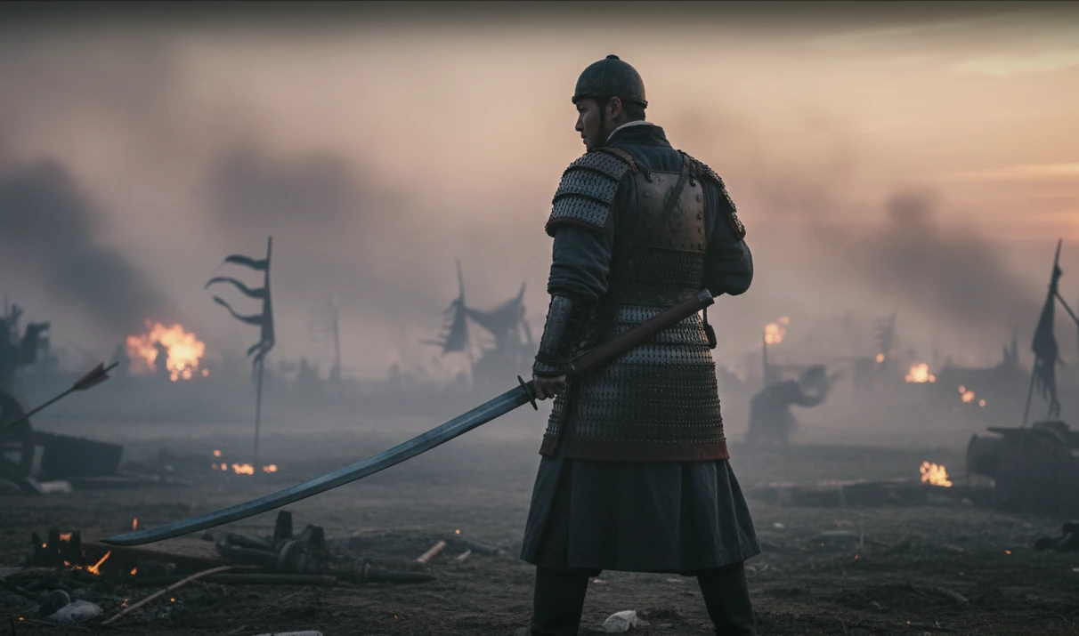 Chinese soldier holding a Zhanmadao greatsword