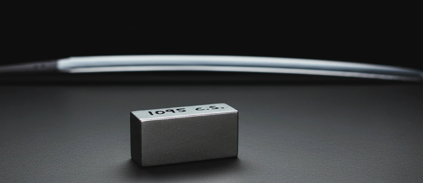 1095 carbon steel sheet and in the back a katana blade forged from the same steel